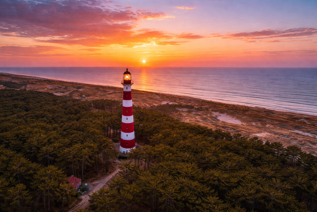 Ondergaande zon op Ameland